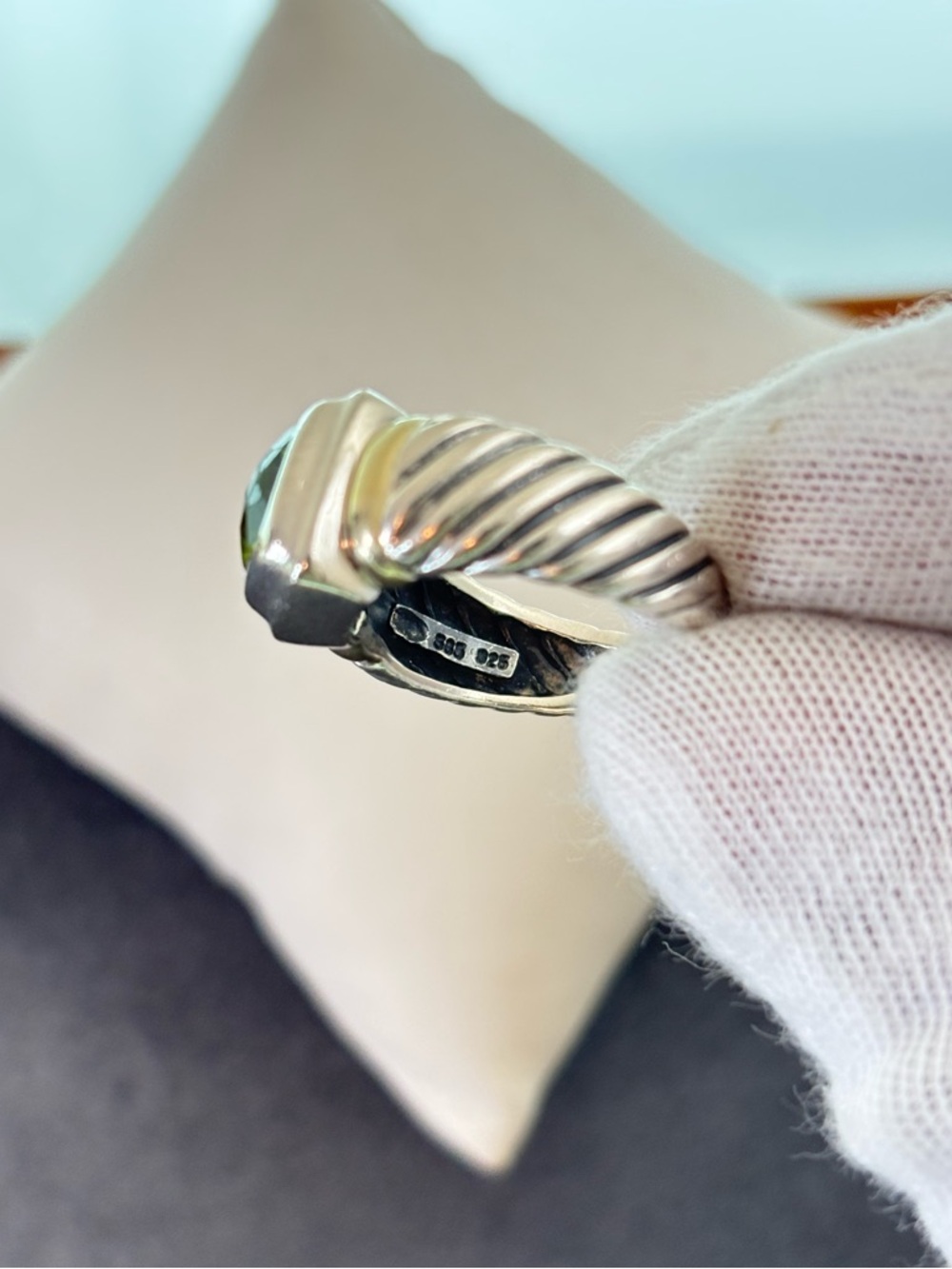 David Yurman 925 & 14k Gold Albion Ring with Peridot 6 - Picture 9 of 10
